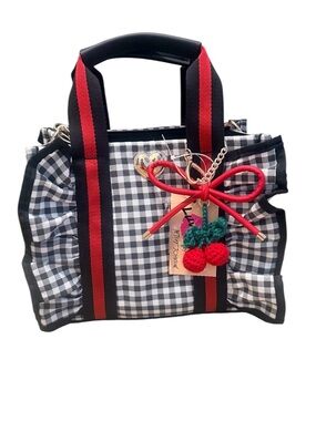 Luv Betsey by Betsey Johnson Black Gingham Satchel Bag Ruffle Heart Charm